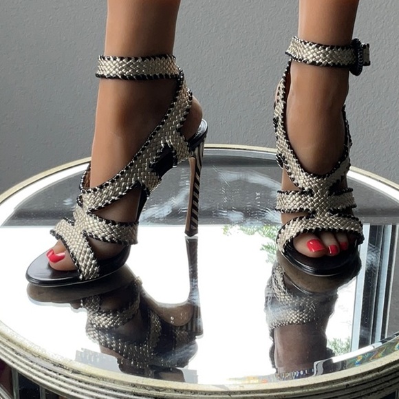 Sergio Rossi Black and Cream High Heeled Sandals - Picture 1 of 7